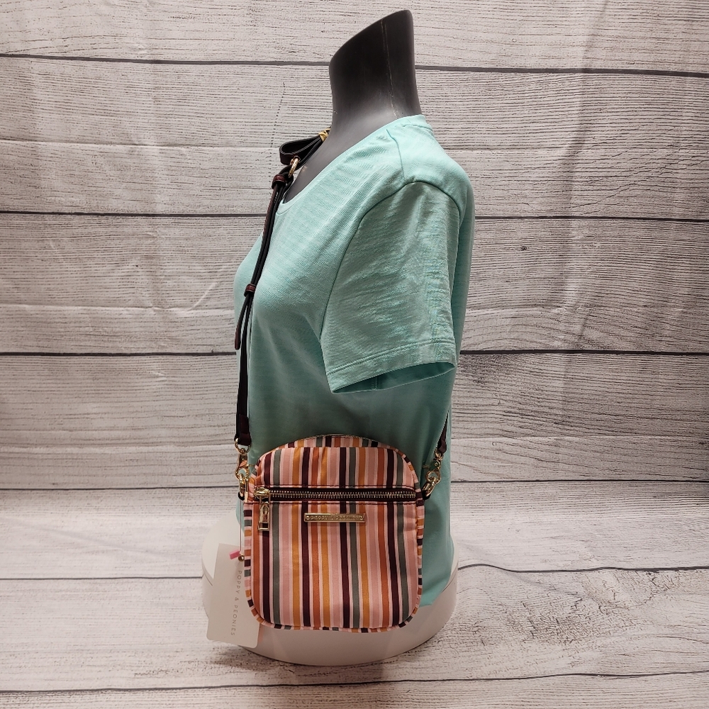 Poppy & Peonies Compact Crossbody Bag Vertical Striped NEW